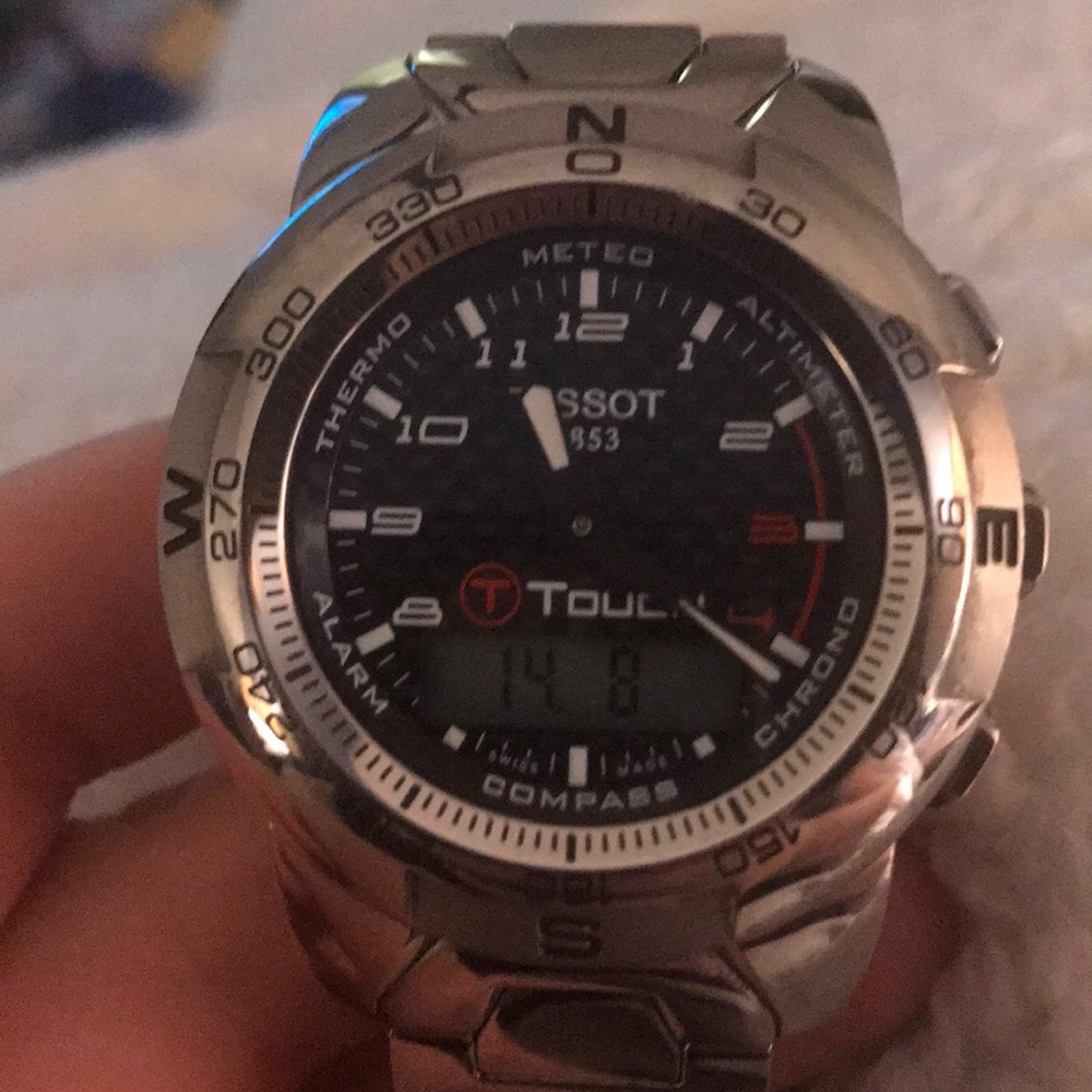 Tissot T-touch polished titanium watch